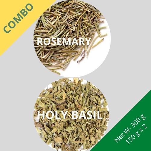 Rosemary & Holy Basil (Tulsi) - Salvia rosmarinus & Ocimum Tenuiflorum - 150 g x 2 - Dried Herb Combo | TheWholesalerCo |