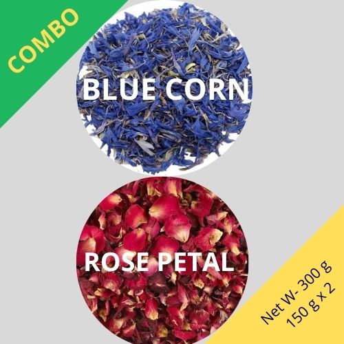 Blue Cornflower & Red Rose Petal - Centaurea Cyanus & Rosa - 150 g x 2 - Dried Flower Combo | TheWholesalerCo |