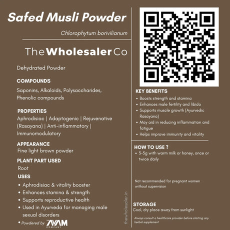 Safed Musli Powder - Chlorophytum borivilianum Bulk Supplier@TheWholesaleCo Prices