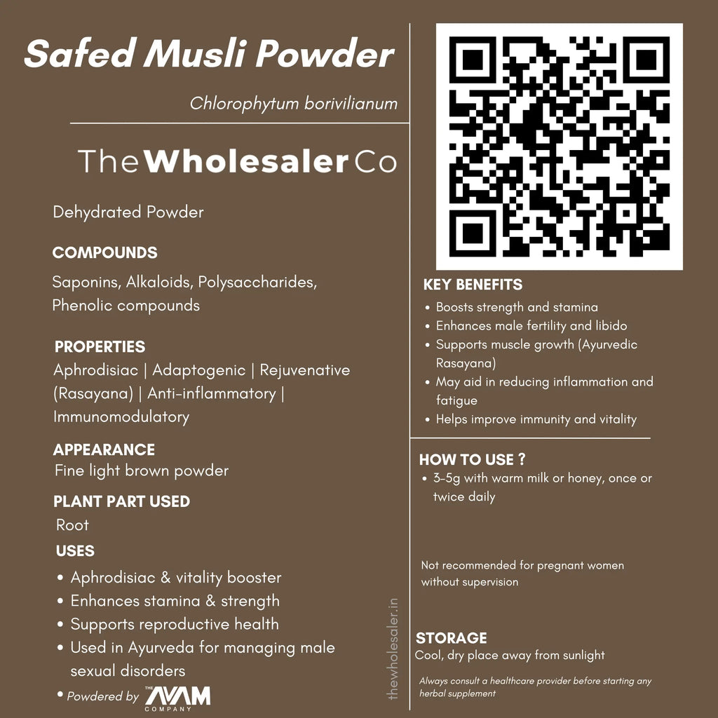 Safed Musli Powder - Chlorophytum borivilianum Bulk Supplier@TheWholesaleCo Prices