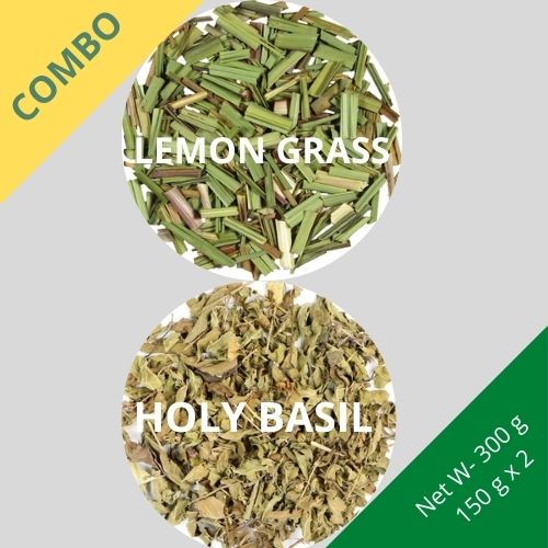 Lemon grass & Holy Basil (Tulsi) - Cymbopogon & Ocimum Tenuiflorum - 150 g x 2 - Dried Herb Combo | TheWholesalerCo |