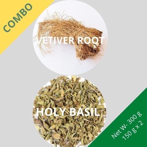 Vetiver Root (Khus) & Holy Basil (Tulsi) - Vetiveria Zizanioides & Ocimum Tenuiflorum - 150 g x 2 - Dried Herb Combo | TheWholesalerCo |
