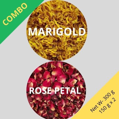 Marigold & Red Rose Petal - Tagetes & Rosa - 150 g x 2 - Dried Flower Combo | TheWholesalerCo |